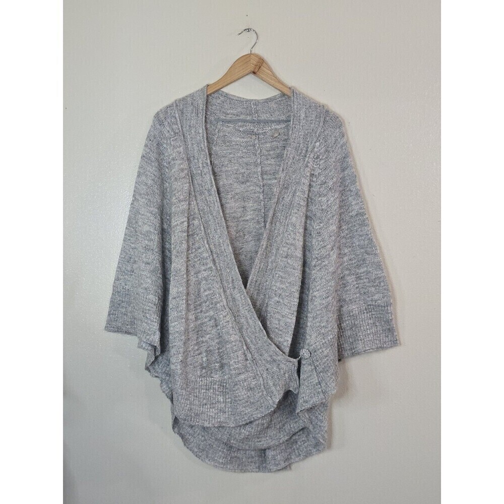 Anthropologie Knit & Knotted Alpaca Wool Blend Wrap Cardigan Gray Womens M - Picture 2 of 16